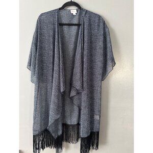 LuLaRoe L Kimono Fringe Coverup Open Front Boho Overlay Lightweight Top spring